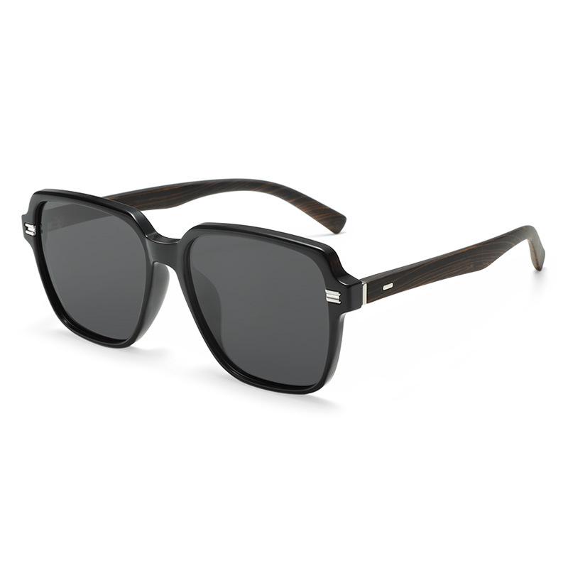 Men's Polarized Driving Sunglasses with TR Frame & Wood Grain Arms, Ideal for Larger Faces