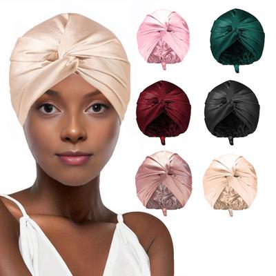 Hair Care Hat Double Layer Imitation Silk Sleep Hat Back Adjustable Buckle Turban Hat Solid Color Home Headwear