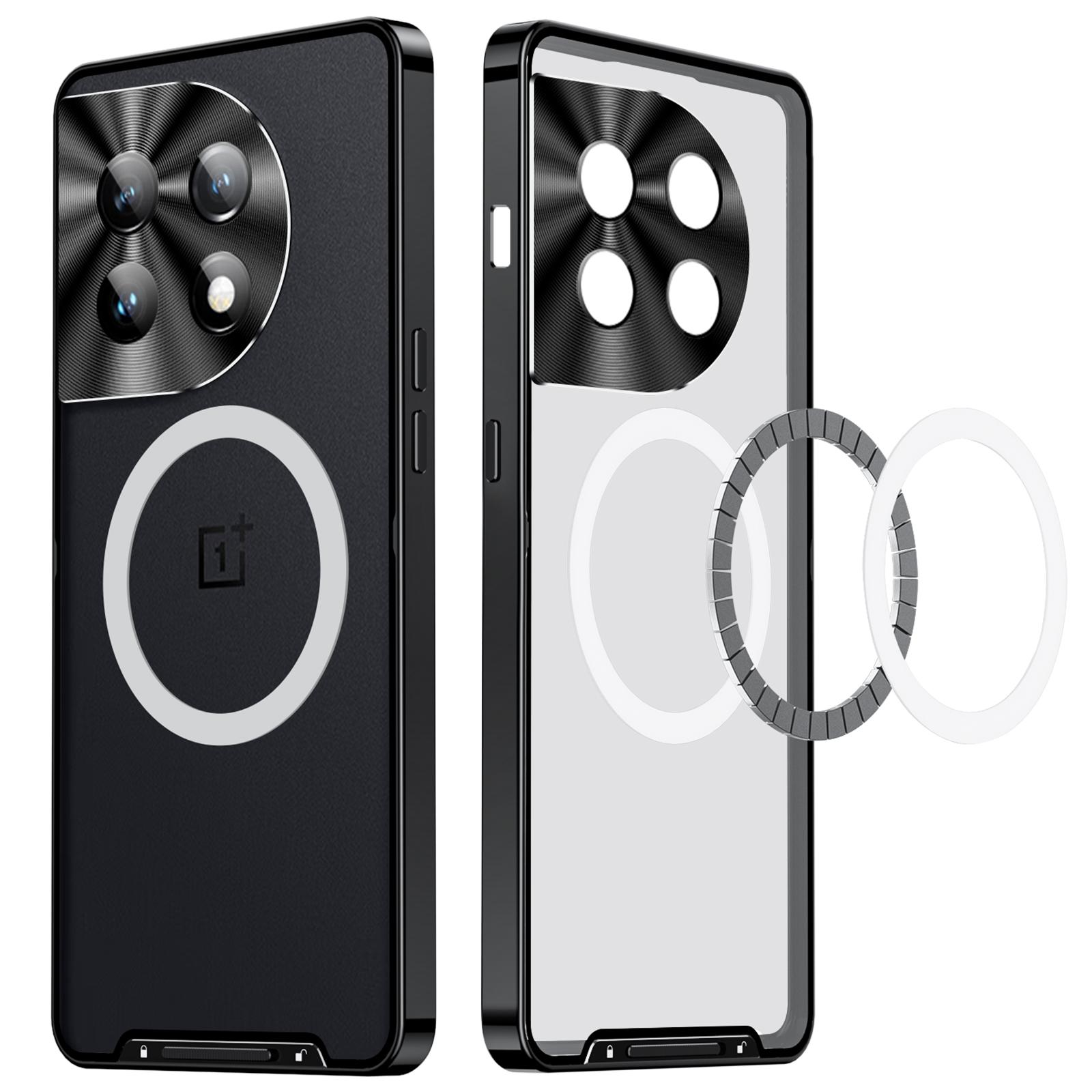 

For OnePlus 11 5G Magnetic Phone Case Electroplating Metal Edge Matte Phone Cover with Lens Protection Black