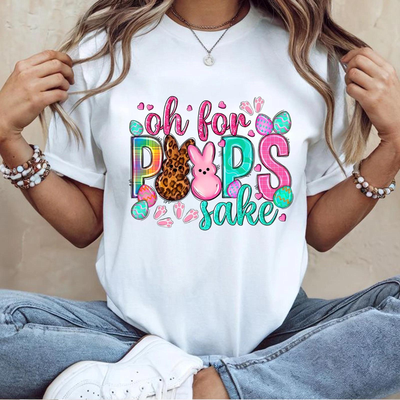 Oh for Peeps Sake Tee, Funny Easter Day Shirts, Cute Bunny and Easter Eggs Shirt XL