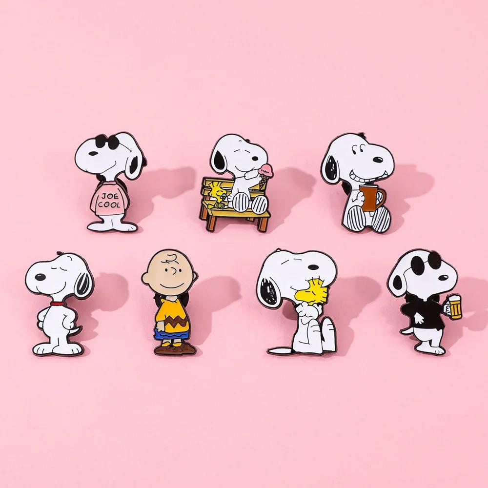 7Pcs // Snoopy Enamel Pin Set Cartoon Charlie Brown Woodstock Brooch Lapel Pins For Backpack Clothes Badge Cute Fans Gift