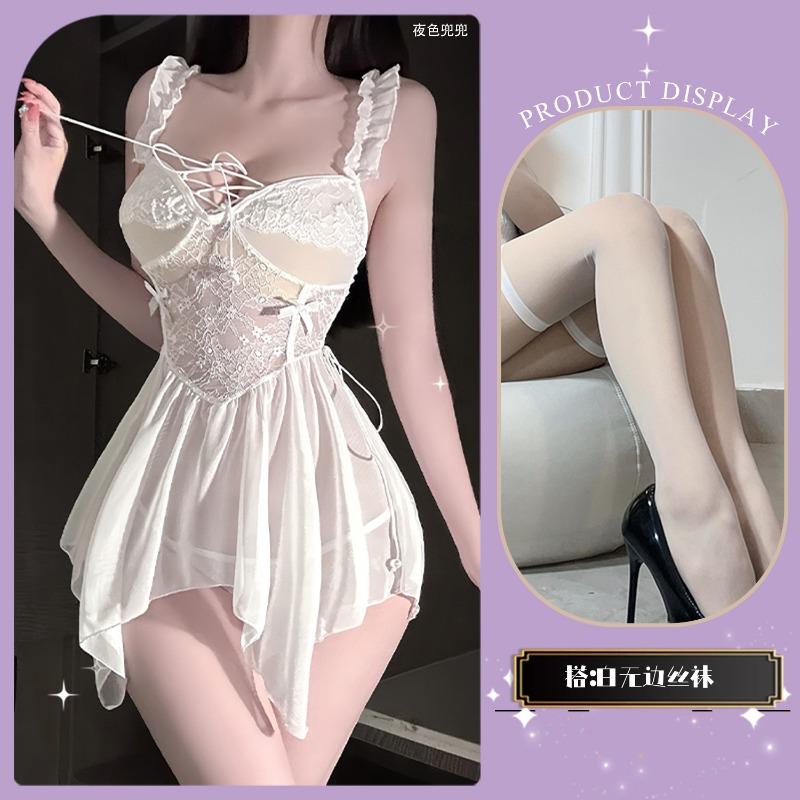 Sexy underwear, sexy pajamas, women's suspender, nightdress, medium and long lace, low chest with chest pad, loungewear