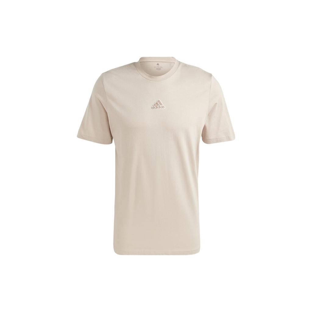 Adidas Elevated Pile Embroidery Solid Logo Casual Short Sleeve T-shirt Men Tops Beige HY1333