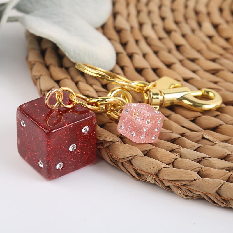 Glitter Rhinestone Dice Keychain Charm - Girly Accessory & Small Gift