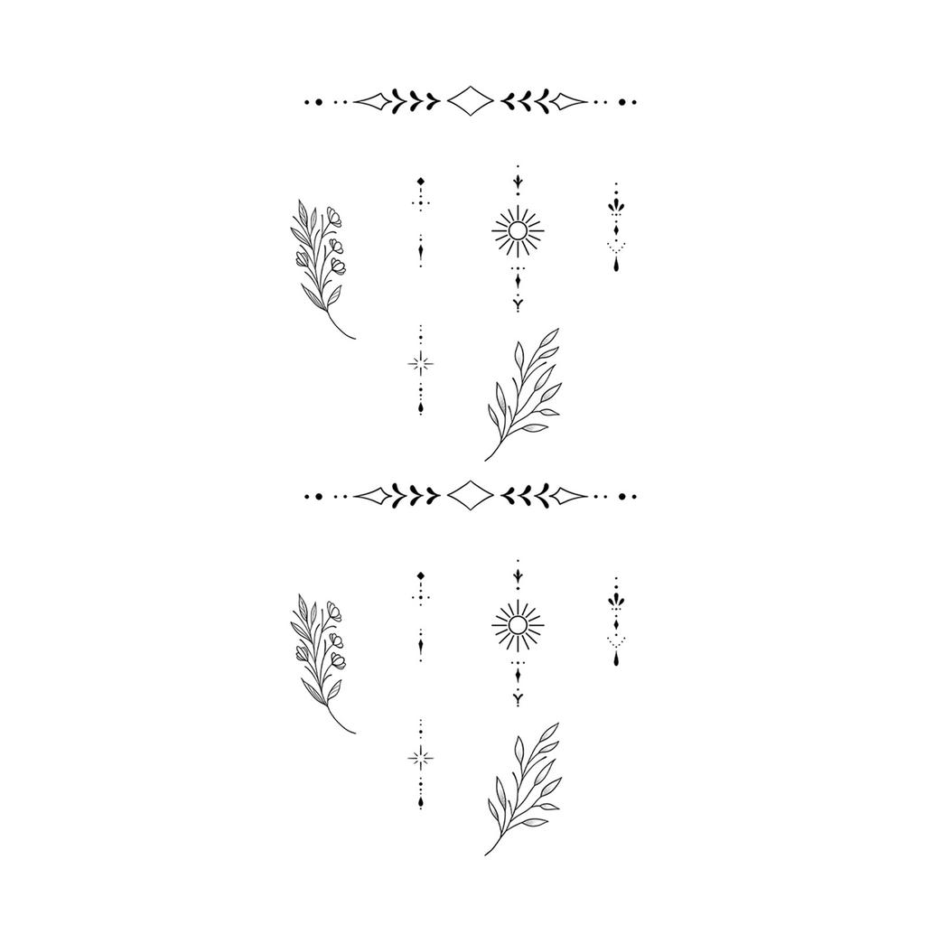 Sticker Tatuaggio Adesivo Lunga Striscia Totem Linea Dita Multi-Immagine Fiore Semplice Liscio Sole Luna Stella Schiena Vita Colonna Vertebrale