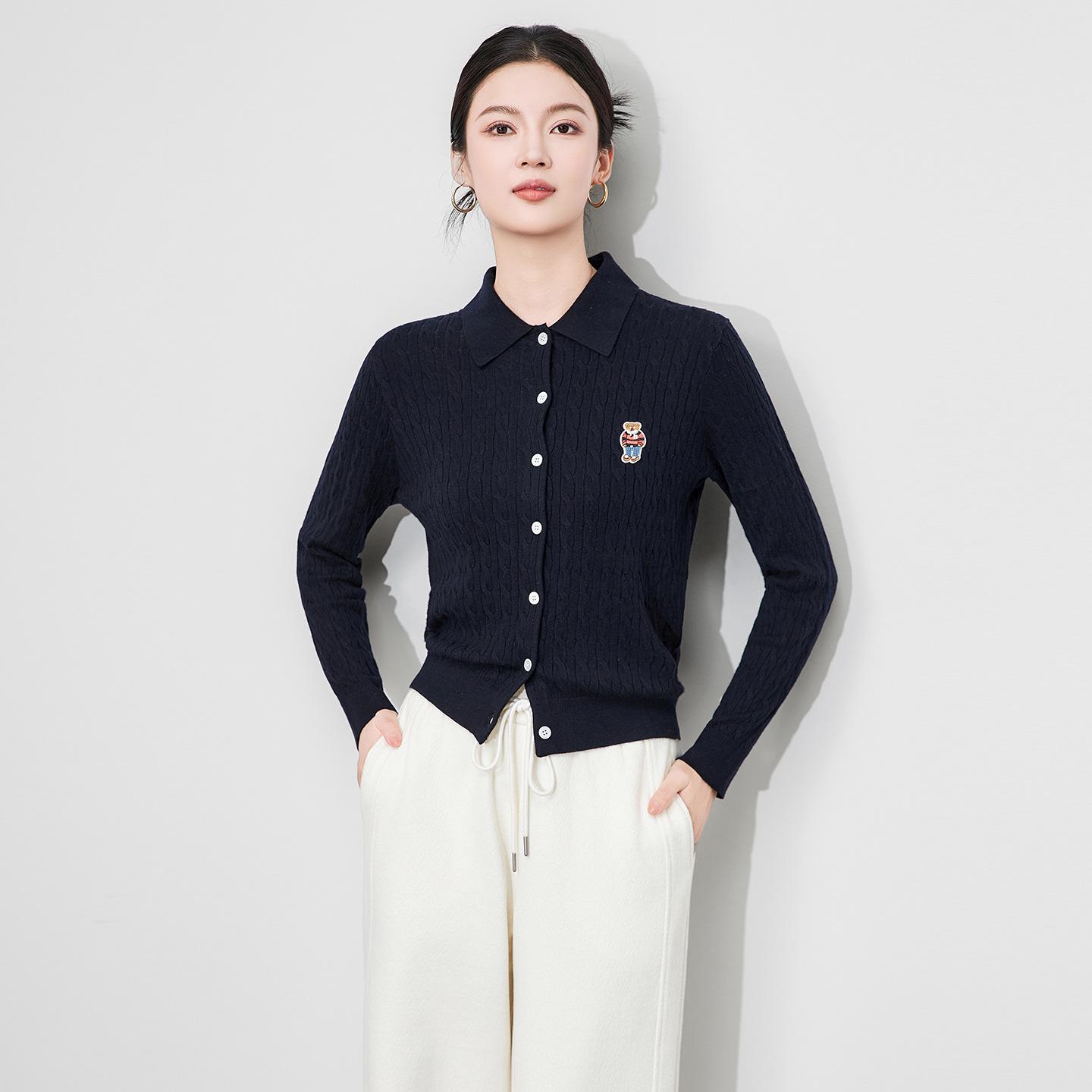 

Women s Retro Little Bear Long Sleeve Knit Polo Shirt XL