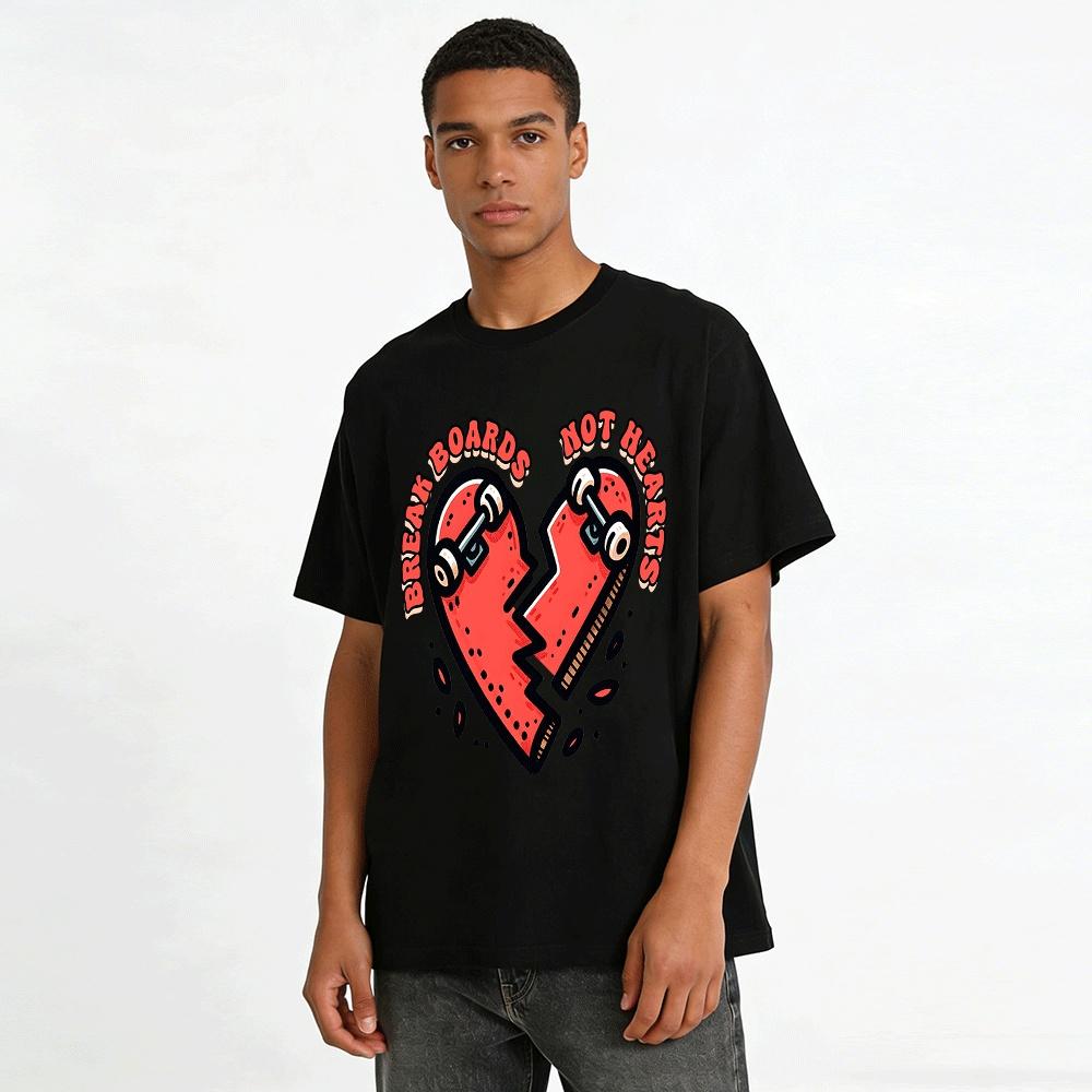 Break Boards Not Hearts Skateboard Graphic Casual Unisex Tee Pure Cotton T-shirt