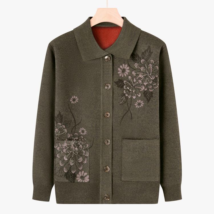 Mom Wear Sweater Cardigan Grandma Spring and Autumn Coat Seniors Spring and Autumn New Knitted Sweater Women Loose Old Men Clothes