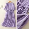 2026 Artistic Women's Slimming Cotton & Linen Embroidered Dress with Tie-Up Waist & Large Hem for Summer Travel