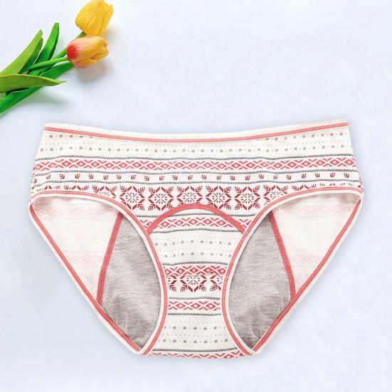 Women Panties Geometric Print High Waist Seamless Elastic Period High Absorbency Prevents Leakage Briefs Menstrual Underpants Daily Wear Sleep
