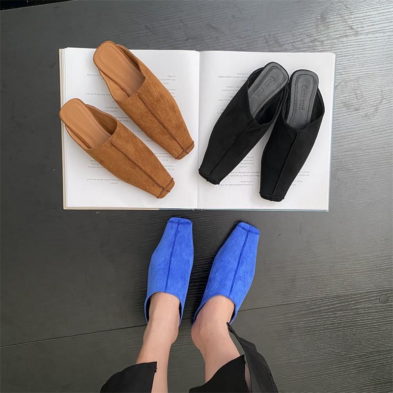 Fashion Female Shoes Mules For Women 2025 Square Toe Loafers Ladies' Slippers Luxury Slides Low On A Wedge New Block Heels Designer