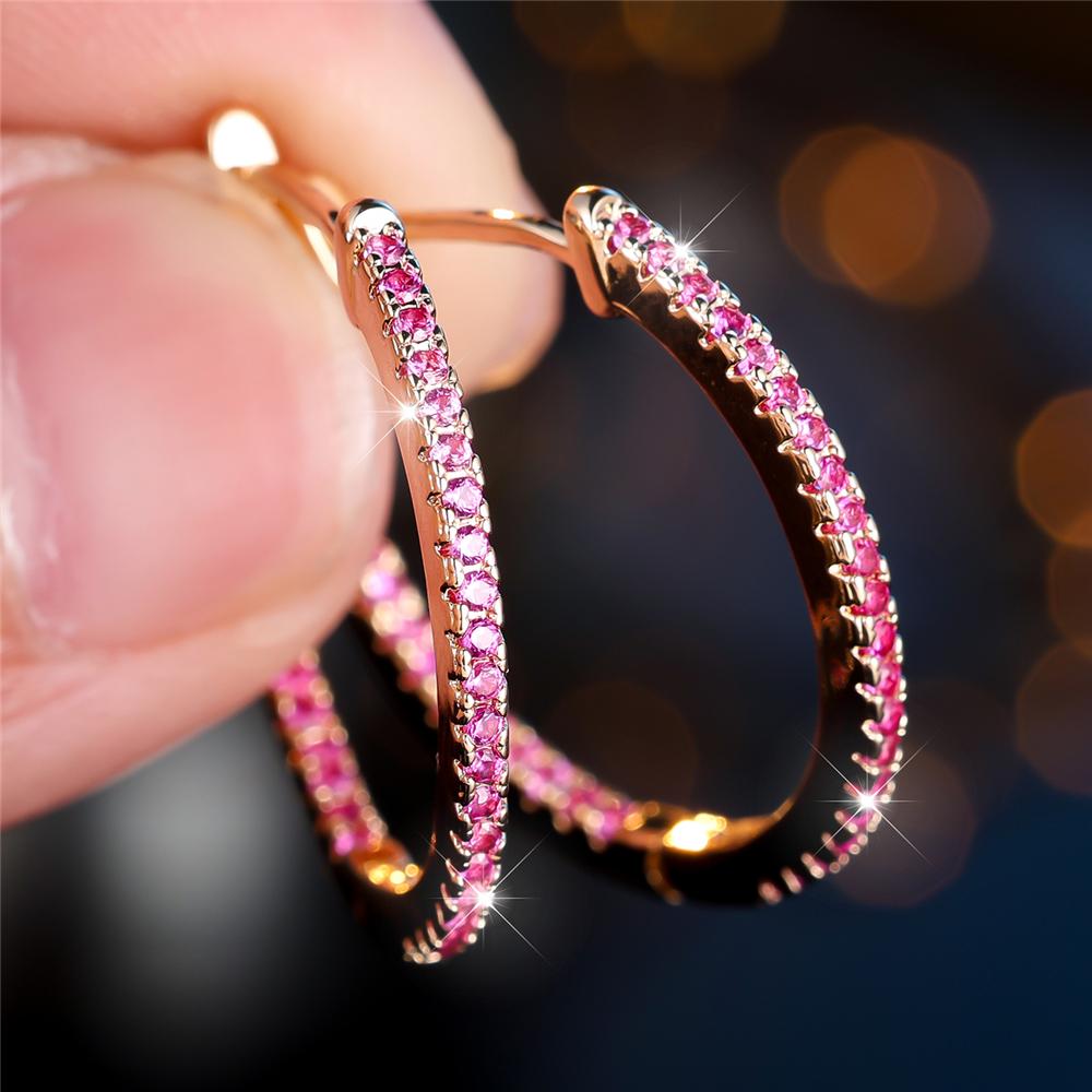 Cute Small Green Blue Red Zircon Stone Hoop Earrings For Women Charm Female Rose Gold Color Wedding Jewelry Gift