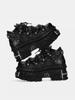 Punk Style Metal Decoration Women Ankle Boots Black Lace-up Platform Shoes British Style Lace Up Women Motorcycle Boots Cool