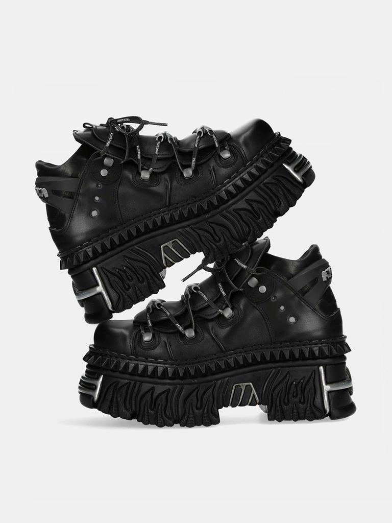Punk Style Metal Decoration Women Ankle Boots Black Lace-up Platform Shoes British Style Lace Up Women Motorcycle Boots Cool