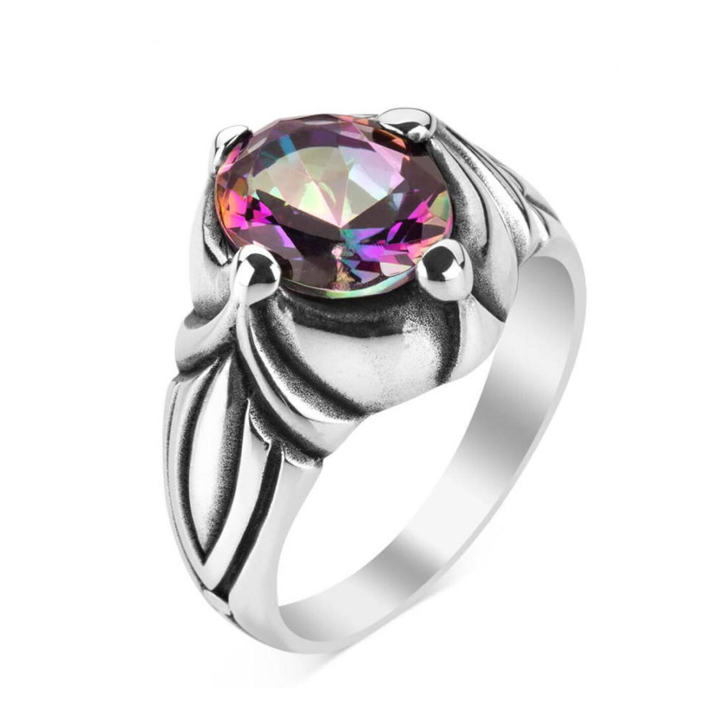 

Мужское кольцо из стерлингового серебра с мистическим топазом, меняющим цвет