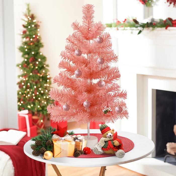 Sapin de Noël - NETTLIFE - 60 cm rose pastel - Branches denses - PVC premium - Base solide