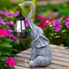 Outdoor Elephant Statue Solar Lantern Garden Decor Resin Animal Sculpture Yard Ornament with Hanging Lantern for Patio Pathway Lighting