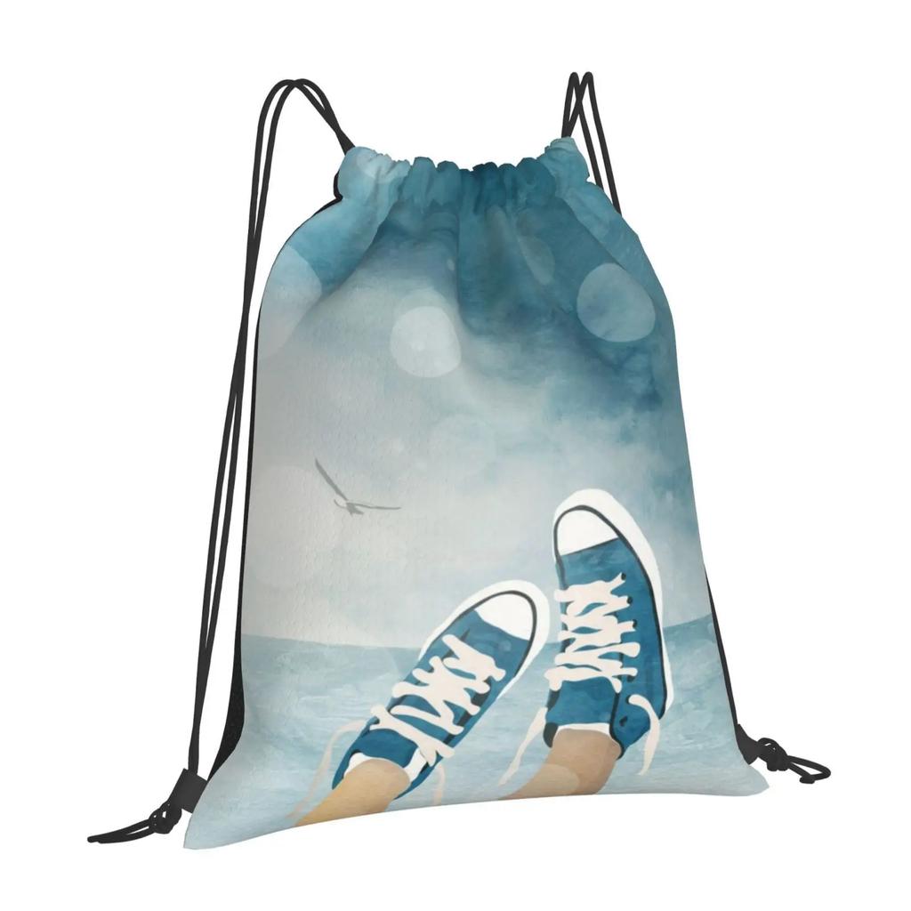 Blue Hot Sale Backpack Fashion Bags Interior Design Seascape Landscape Seagull Bird Sunny Blue Illustration Art Vector Art