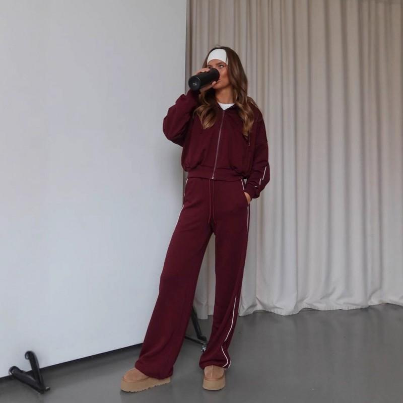 Ins-Stil Damen Freizeit Gestreifter Pullover Anzug Linie Oberteil Hose Zweiteiliges Set
