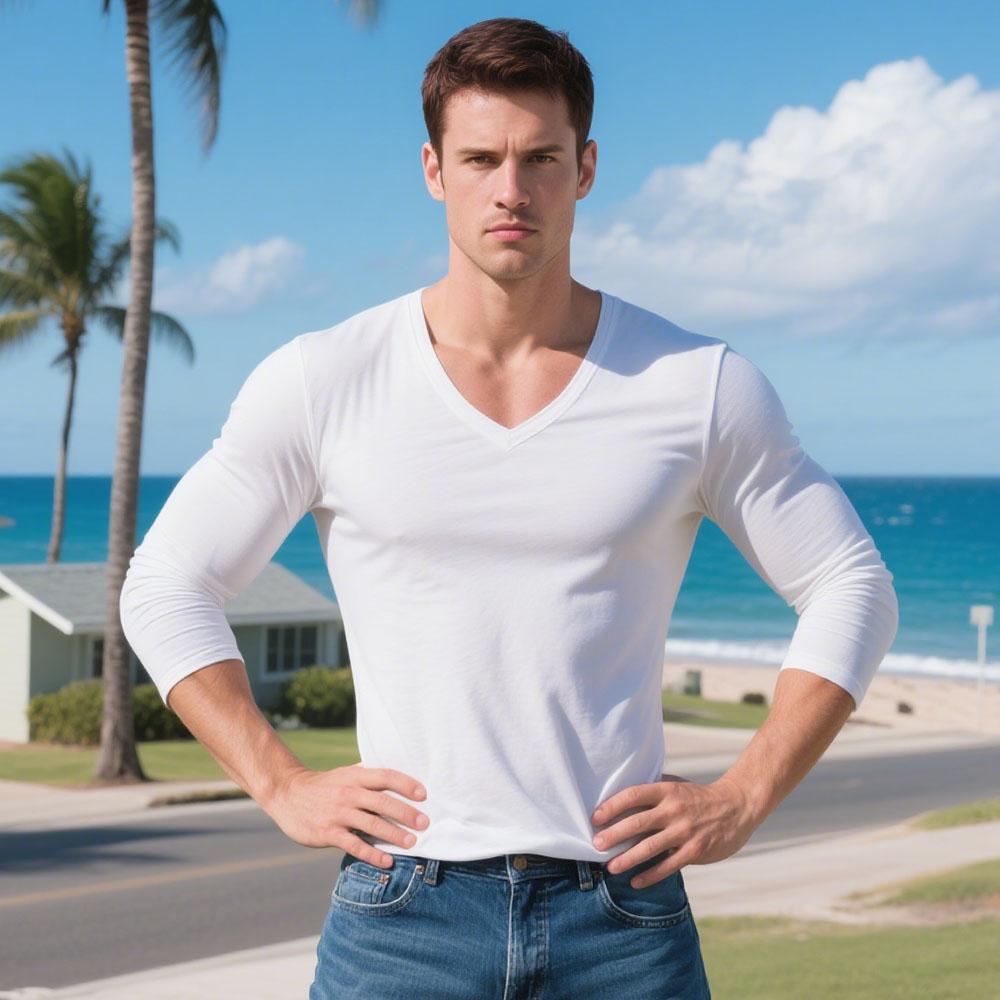 Men's High Quality stretch fabric Long Sleeve V-Neck T-Shirts Sweatshirts Sports Casual Tight Skinny Tops Blouse For Men Streetwear Underwear