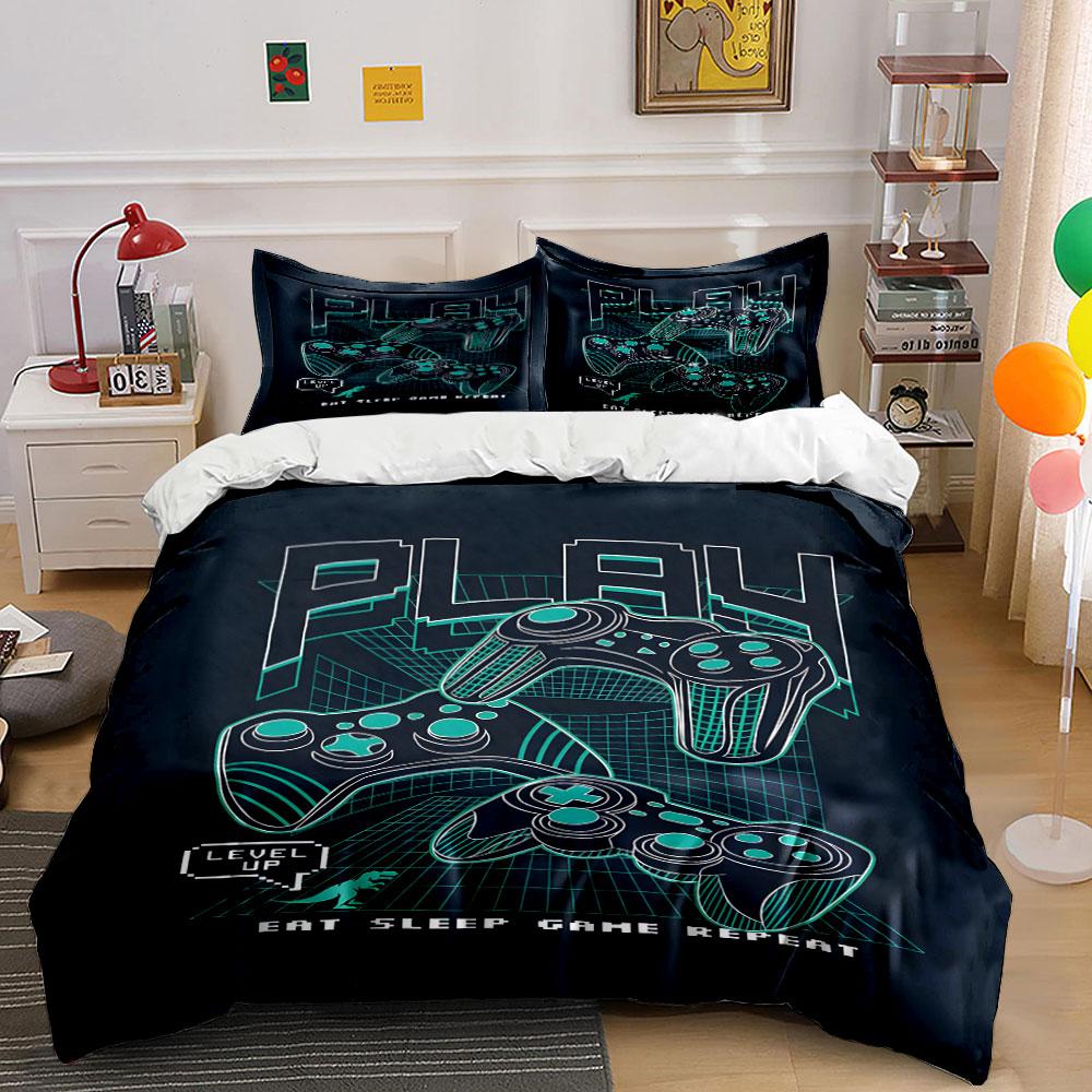 Retro Gaming Controllers Design Print Bedding Set 1 Duvet Cover 2 Pillowcases for Adult and Children Luxury Gift Full Size