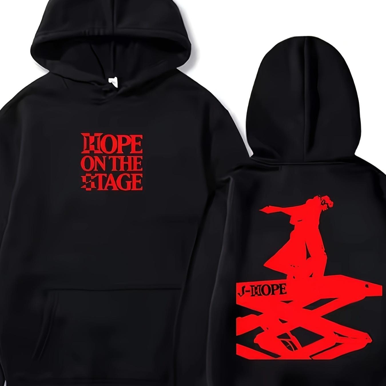 

Официальная толстовка J-Hope 2026 Stage Tour - С культовой подписью и надписью корейского рэпера, Свободный крой с капюшоном 4XL чёрный