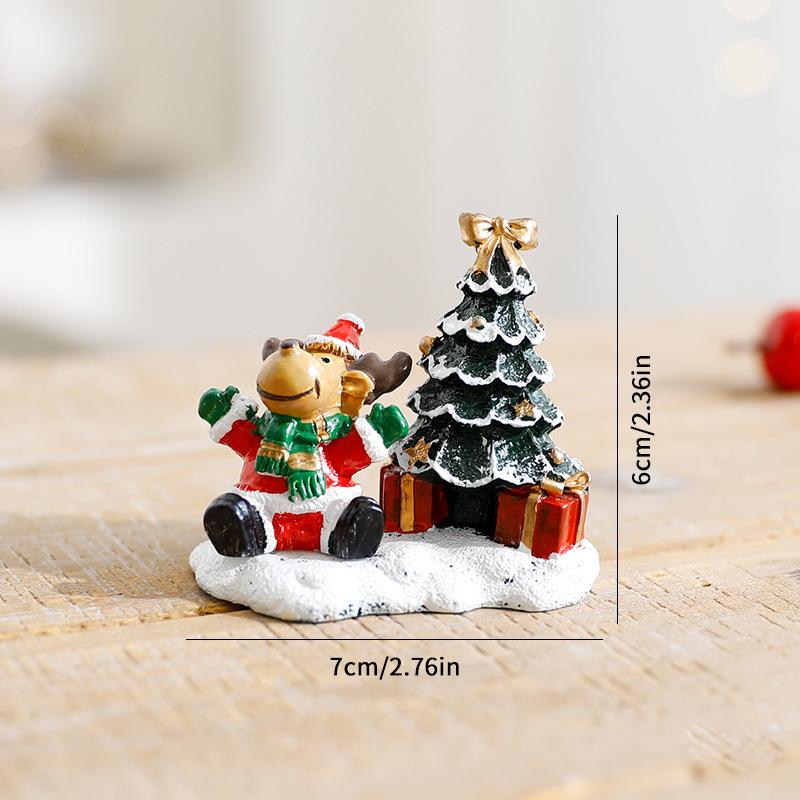 Christmas Decorations Snowman Xmas Tree Elk Small House Miniature Landscape Ornaments Winter Village Scene Desktop Display