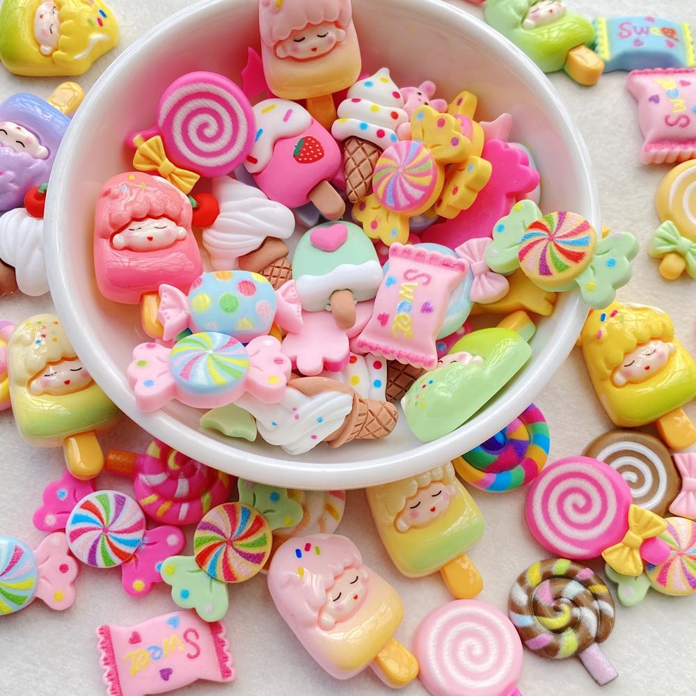10 Cute Colored Flower Series Resin Doll Crafts Flat Bottom Corner Jewelry Making Hair Accessories