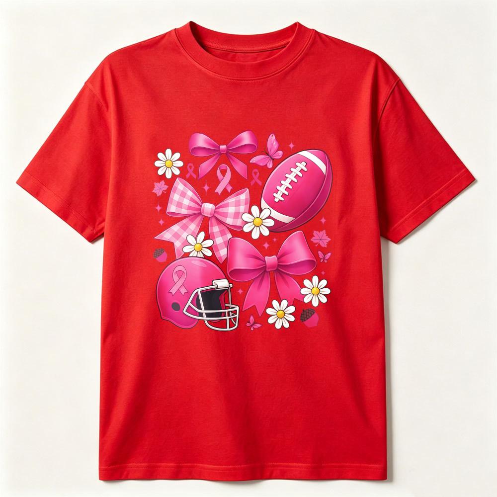 Breast Cancer Football Pink Out Tshirt Tackle Breast Cancer Tee Preppy Game Day Bow Tops Pink Ribbon Shirt Breast Cancer Shirt