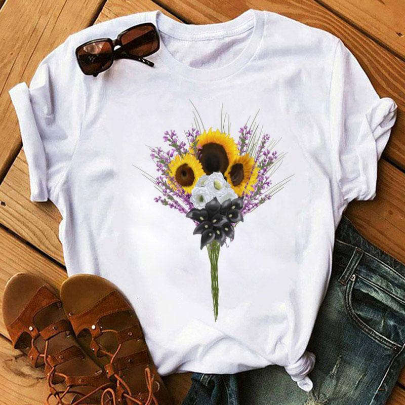 Fashion Women T Shirt Red Rose Flower Printed T-Shirt Harajuku Short Sleeve Tops Female Ladies Cute Graphic Tee Shirts T-Shirt