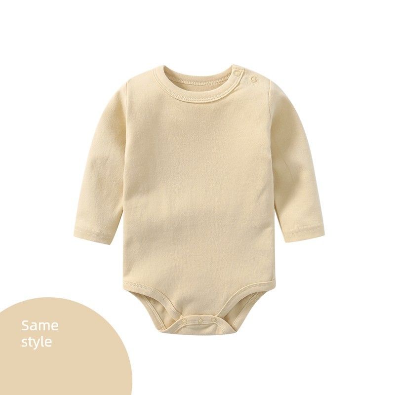 

Baby Spring, Autumn, and Winter Long-Sleeve Romper with Shoulder Snaps, Round Neck, White Base Layer Triangle Bodysuit, Baby One-Piece Crawling Outfit Apricot Two-Pack 73