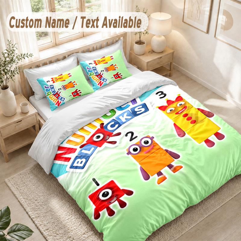 Number Blocks Bedding Set, 1 Duvet Cover & 2 Pillowcases Soft Comfortable Bedroom Home Textile Decor