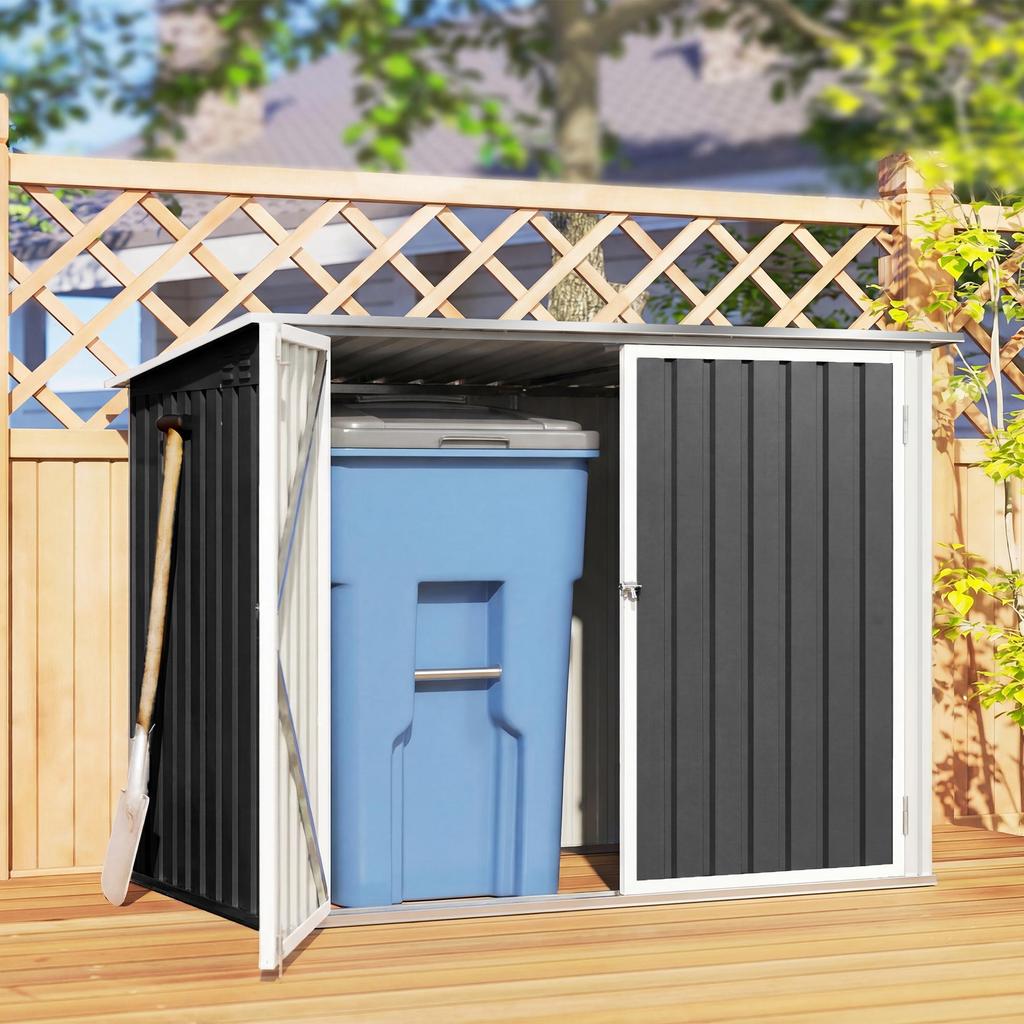 Double Bin Shed, 2 x 240 L Bins, Chain-Linked Lid, Gas Struts, 179.5 x 108 x 129.5 cm, Grey