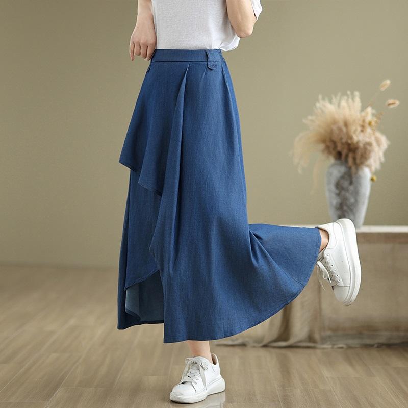 Plus Size High Waist Vintage Summer Casual Loose Long for Woman Denim Skirts Womens Skirt