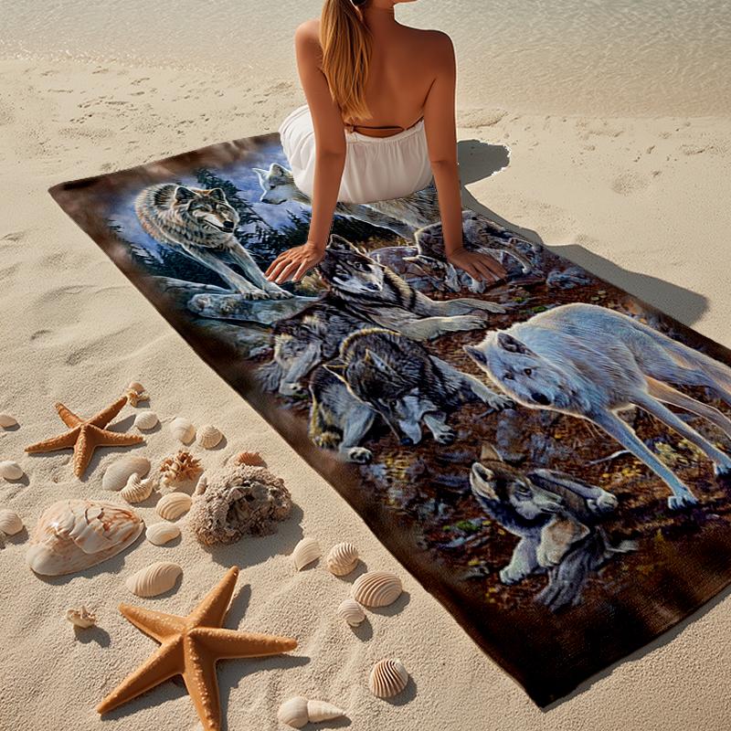 Wolf Pack Wilderness Beach Towel, Super Soft Microfiber, Gift for Her/Him, Birthday, for Pool, Beach, Travel, Home Decor Fan gifts