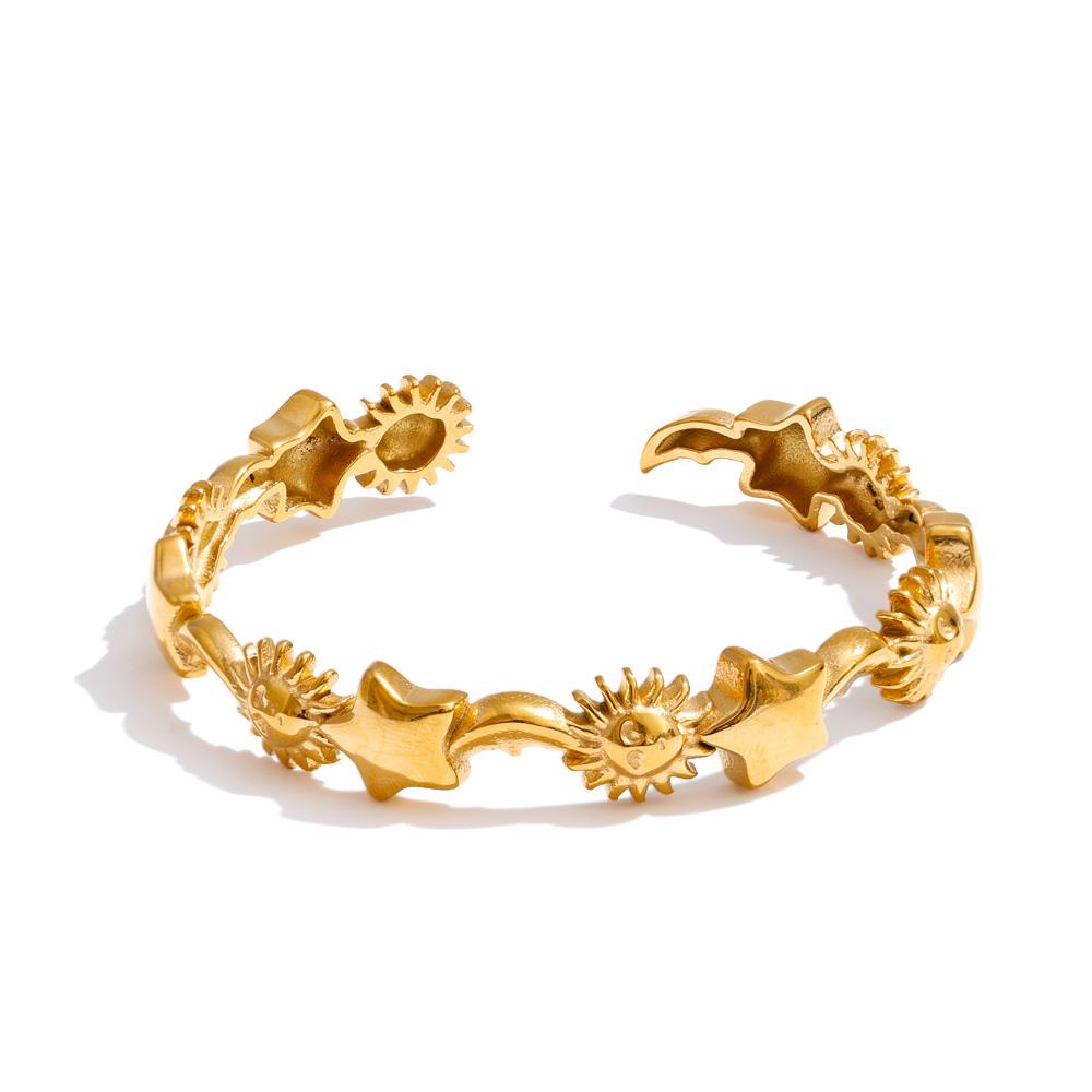 

Yhpup 60mm Hot Style Stainless Steel Stars Moon Sun Universe Cuff Open Bracelet Bangle 18K Golden Plated Popular Wrist Jewelry