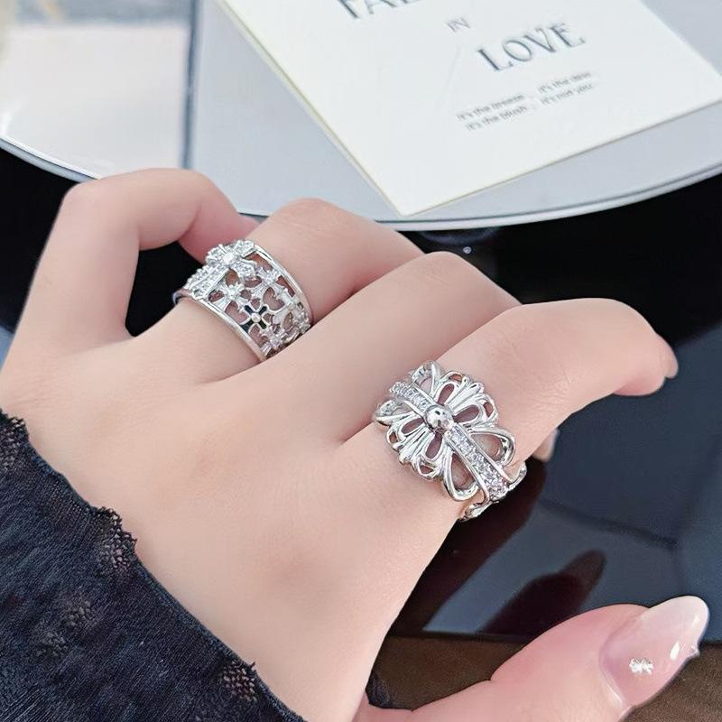 Heavy Industry Cross Iris Vintage Personality Open Ring Fashion Niche Premium Sense Stacked Ring Woman