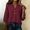 Women Loose Fit V Neck Button Front Casual Top Long Sleeve Cotton Linen Blend Pullover Shirt Lightweight Breathable Blouse