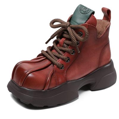 Fashion GKTINOO Retro Thick Heeled Thick Soled Short Boots 2025 Winter New Genuine Leather Round Toe Comfortable Women Platform Shoes