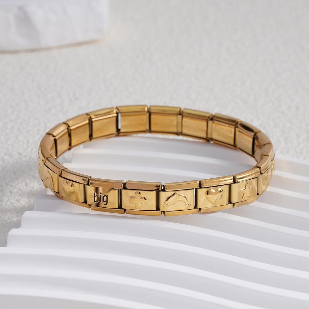 Italian Stainless Steel Love Heart & Star Modular Bracelet - Detachable Elastic Watch Band, European & American Fashion.