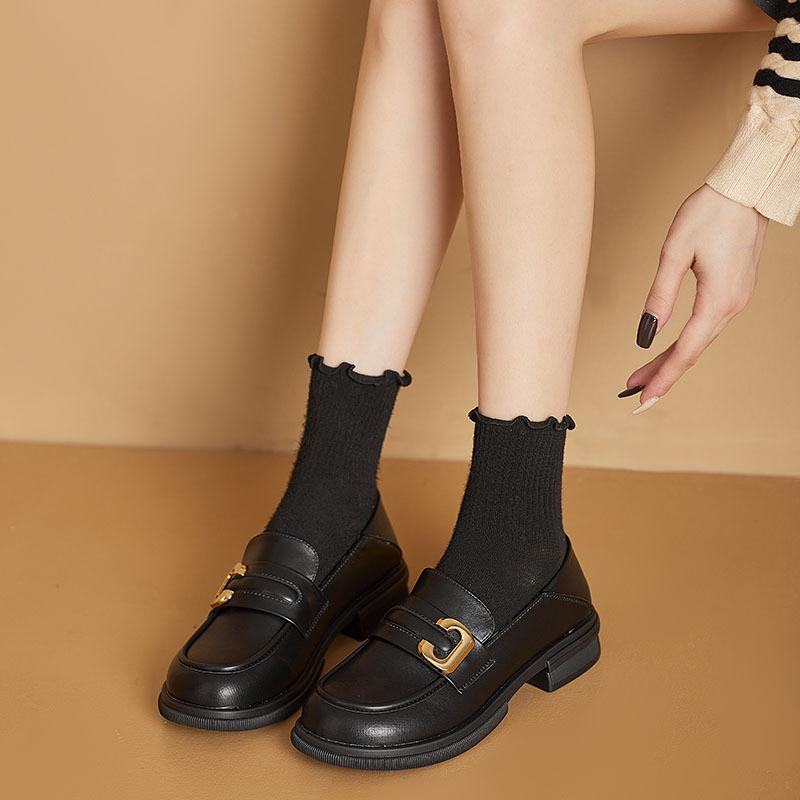 Black Retro British Style Loafers Women'S Single Shoes Soft Sole One Pedal Small Leather Shoes Loafers