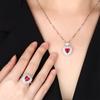 Jewelry Copper Bottom Gold-Plated Simulation Red Corundum Heart-Shaped Temperament Set Heroine Stone 8 * 8