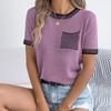 2026 Spring/Summer Casual Color-Block Striped Pocket Short-Sleeve Women's Versatile Knit Sweater