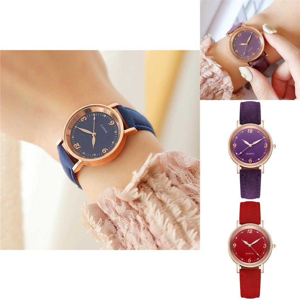 Fashionable Ladies' Quartz Watch With Decorative Night Light And Leather Strap