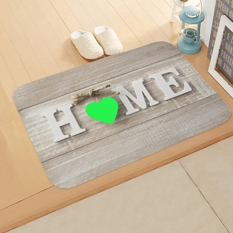 Rustic HOME Heart Door Mat Grey Wood Pattern Carpet Entrance Kitchen Farmhouse Decorative Floor Mat