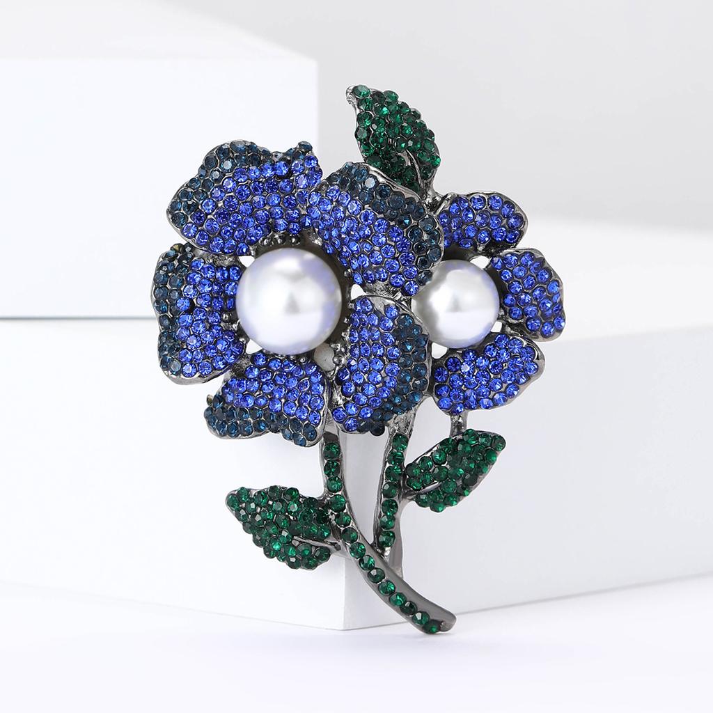 Luxury Rhinestone Crystal Flower Brooches for Women Pearl Plant Pins Necklace Event Party Gifts Decoration Clothes Accessories