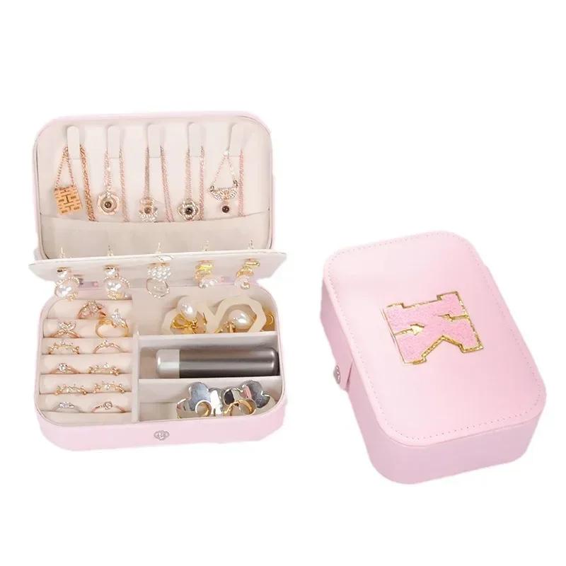 PVC Letter Leather Portable Jewelry Box Double Earrings Earrings Ring Jewelry Storage Box