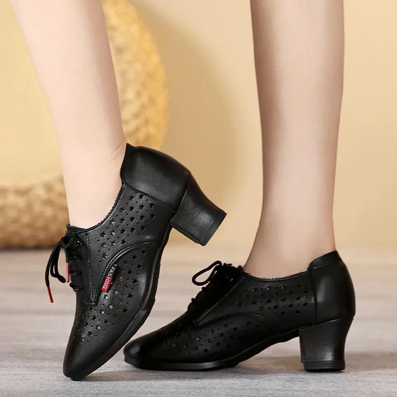  Summer Fashion Dance Ladies Shoes Sports Women High Heels Shoes Woman Mesh Thick Pointed Leather Toe Sandals New Girl