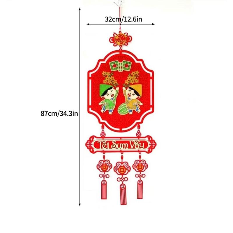 Vietnamese New Years Decoration 2026 Chinese Spring Festival Lucky Pendant with Tassel Chinese New Year Window Wall Decoration