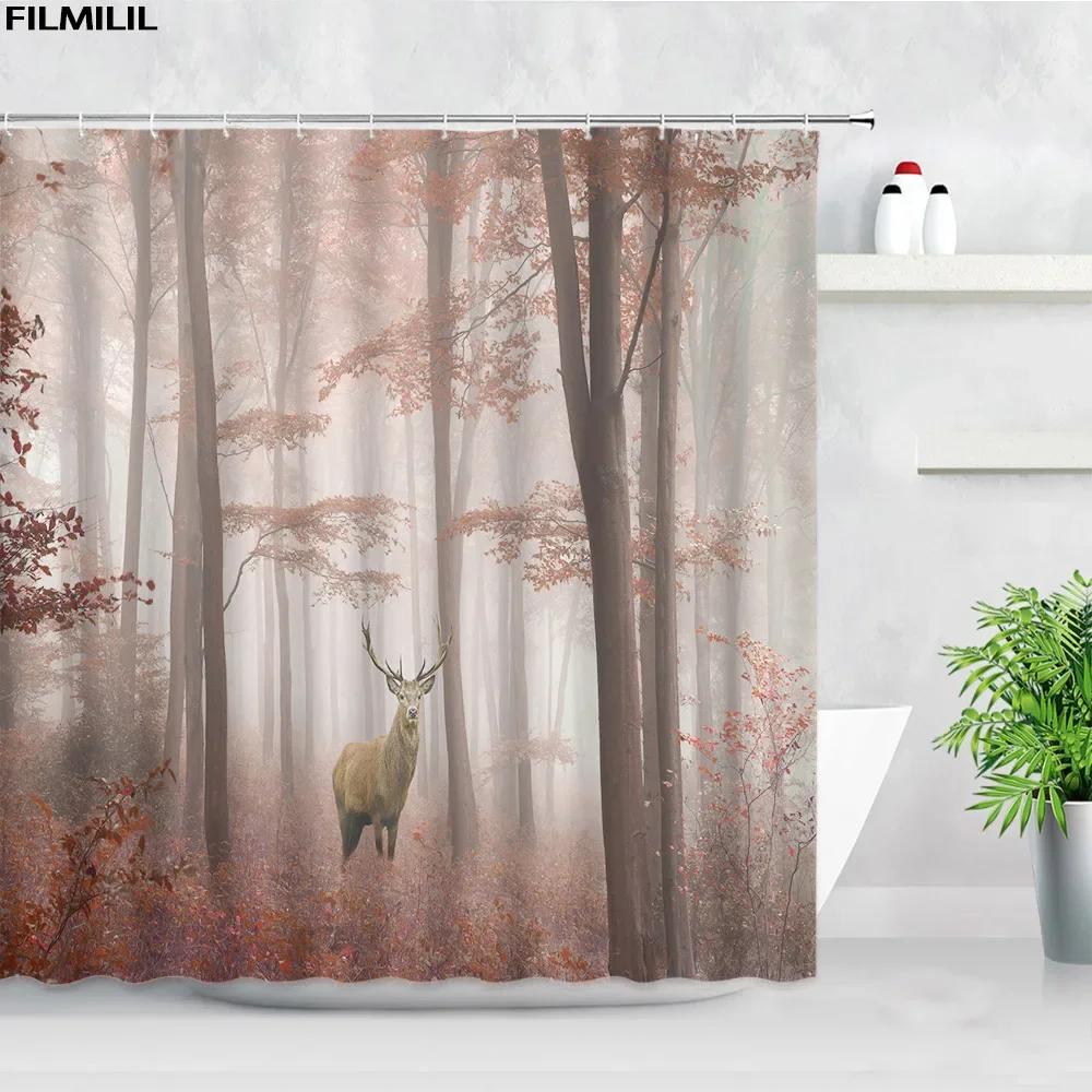 Blooming Pink Gray Forest Flowers Shower Curtain Cherry Blossoms Park Spring Floral Trees Road Landscape Scenic Bathroom Decor